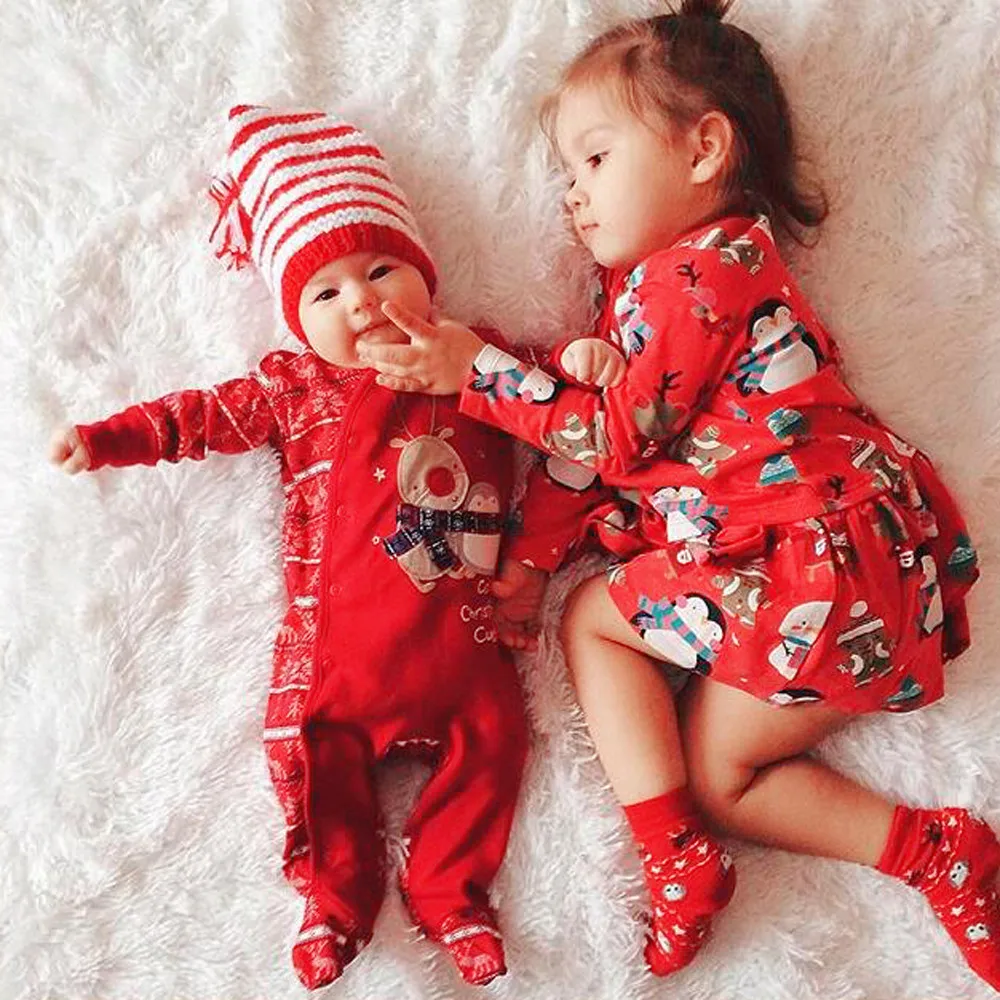 Очень милый детский Рождественский комбинезон из 2 предметов комплект одежды для