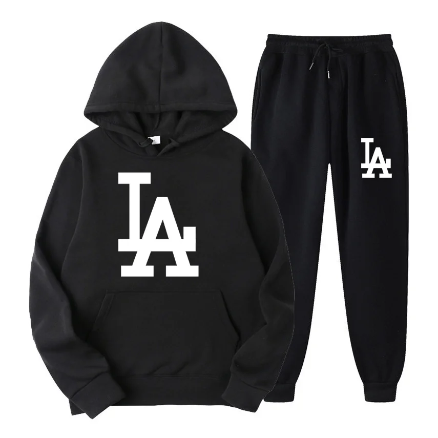 

2021 New Winter Hoodie Sets Men Fashion Fleece Red Hoodies Black Pants Casual Jogger Suit Tracksuit Sweatshirt Woman Pullover