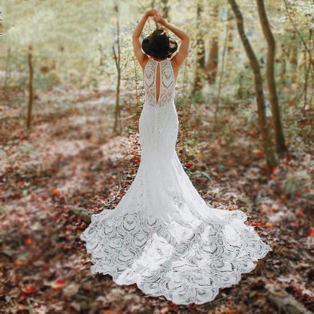 UMK,, Элегантное свадебное платье русалки, бохо, кружевное, Vestido De Noiva, романтическое, Пляжное, свадебное платье, Расширенная настройка