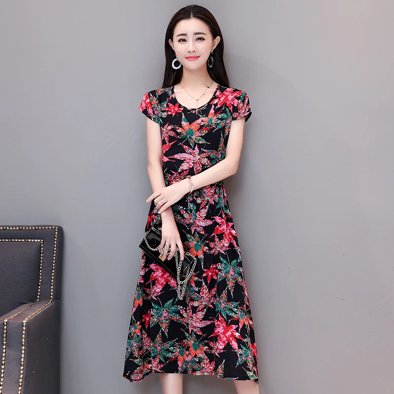 

Boollili Summer Dress Plus Size Dress Beach Cotton Print Floral New Arrival Short Sleeve Robe Femme Ete 2020 Sukienki