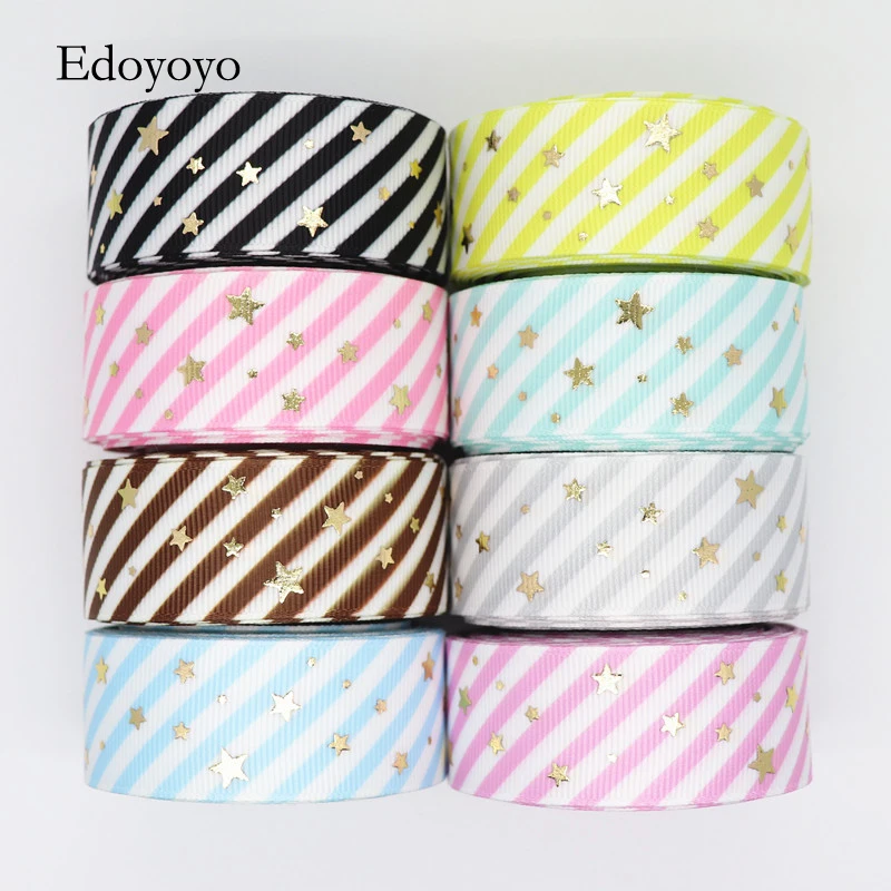 

10 ярдов, 1 дюйм, 25 мм, полосатая корсажная лента с золотыми звездами, печатная лента для банта для волос, «сделай сам», ремесла, аксессуары руч...