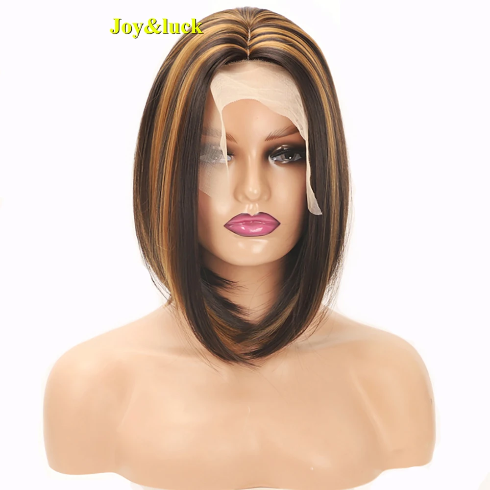 

Хайлайтер парик короткий боб прямой блонд Омбре коричневые синтетические волосы для женщин ежедневное использование парик средней части