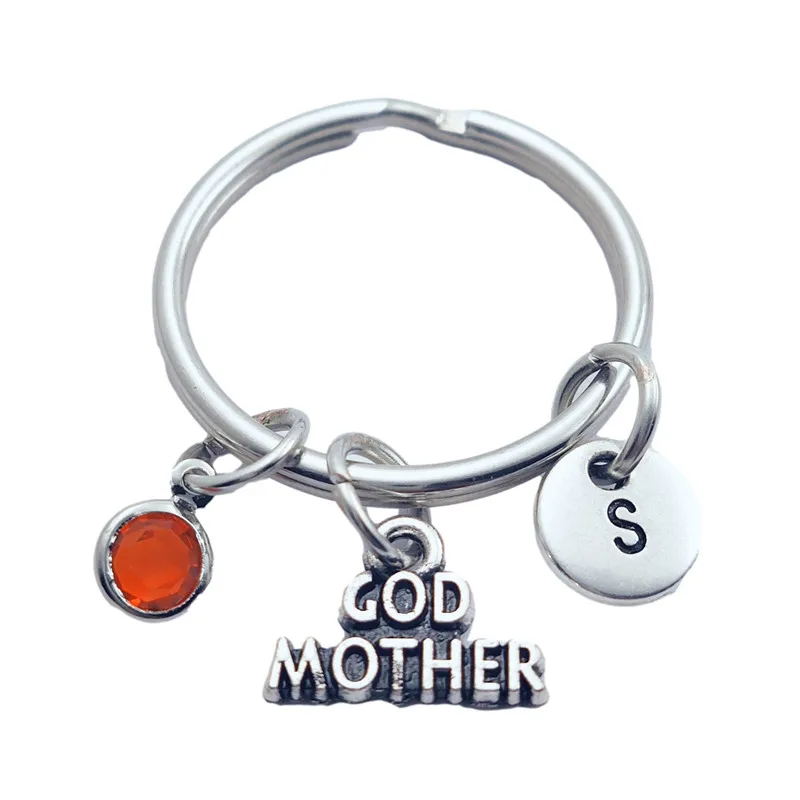 

Godmother Keychains Creative Initial Letter Monogram Birthstone Keyrings Fashion Jewelry Women Gifts Pendants