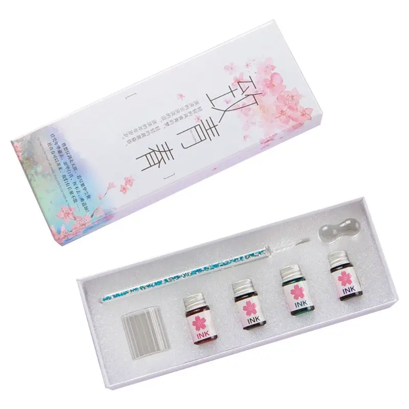 

B2RD 7PCS/SET Diamond Glass Pen Dip Writing Ink Signature Pens Set for School Stationery Gifts Art Decoration Supplies