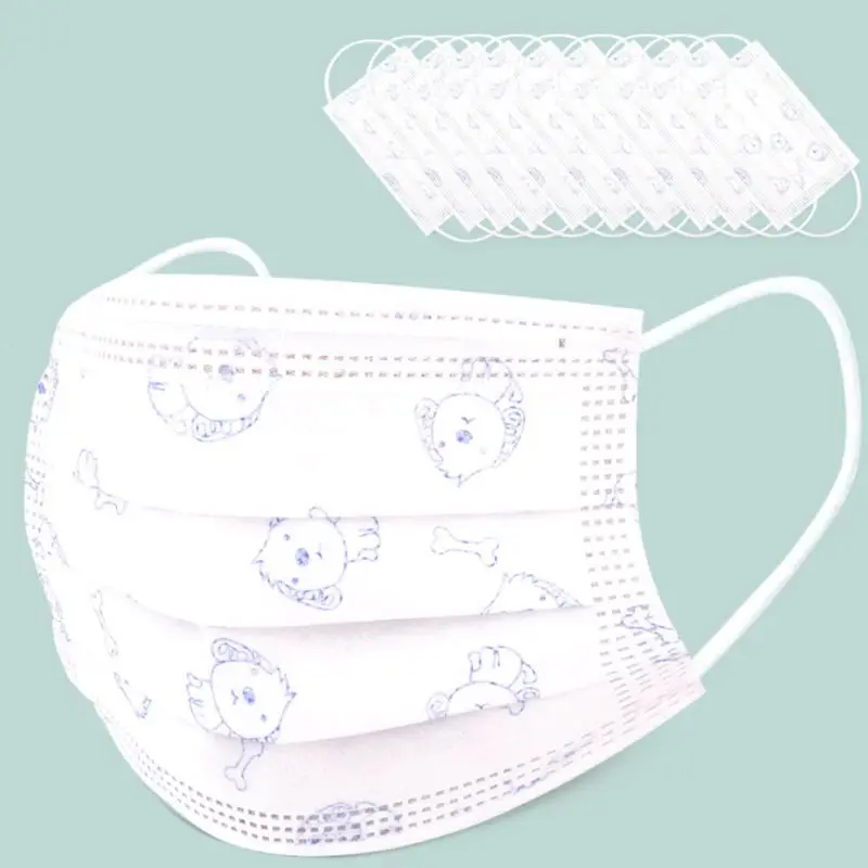 

50Pcs Kids Student Mouth Mask Cartoon Animal Cactus 3-Ply Dustproof Disposable Safety Face Cover