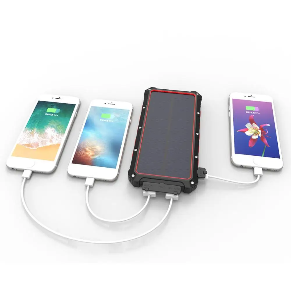 

Solar Power Bank Waterproof 20000mAh Solar Battery Pack 2 USB Ports with Type C External Charger Powerbank for Smartphone