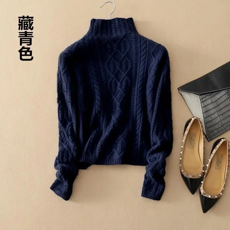 

Autumn and winter new half-high neck cashmere sweater women's short pullover loose thick twist knit sweater large size base swea