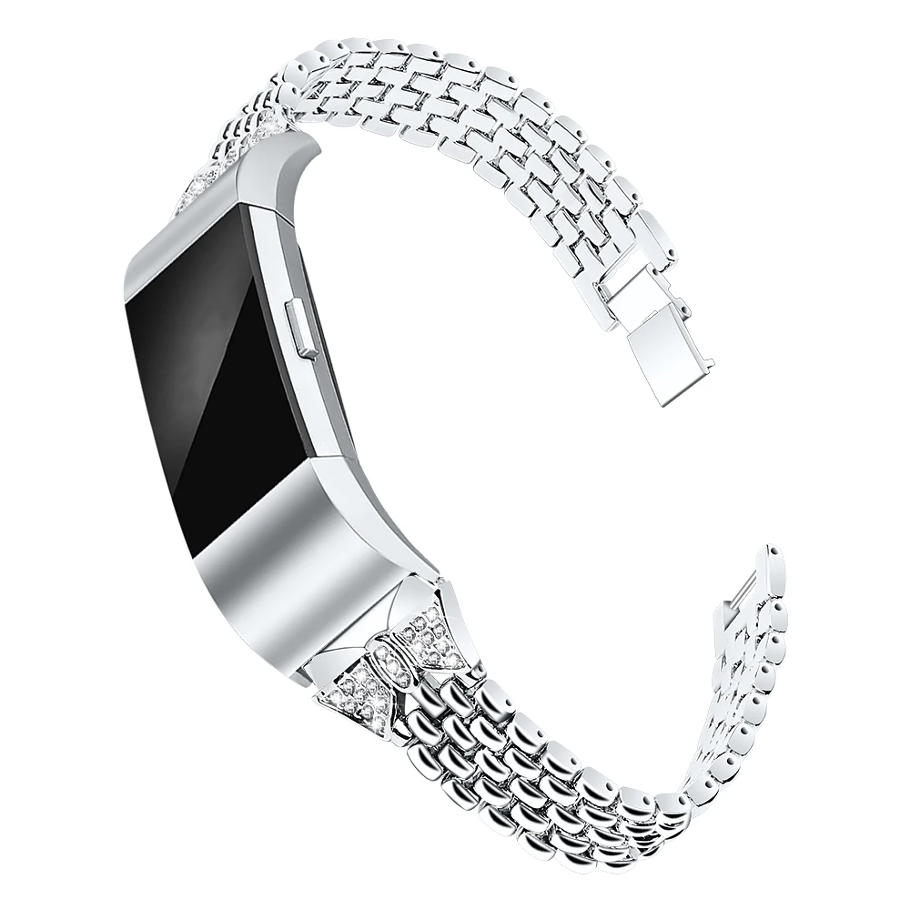 OULUCCI, Женский металлический ремешок из нержавеющей стали, для браслета FitBit charge 2, браслет, ремешок для часов, подходит для зарядки, 3 полосы