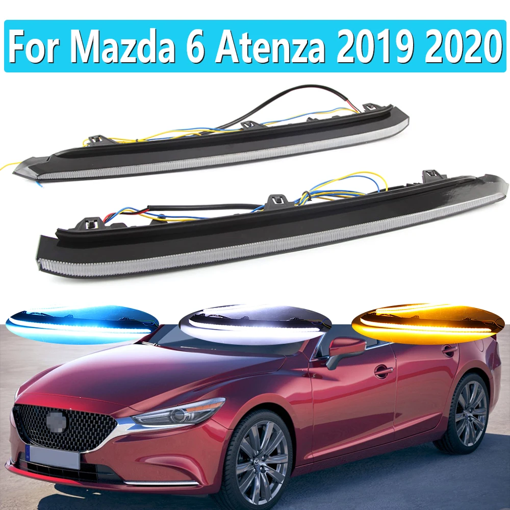 

1 Pair For Mazda 6 Atenza 2019 2020 3 Color LED DRL Day Light Daytime Running Light Fog Lamp with Dynamic Sequential Turn Signal