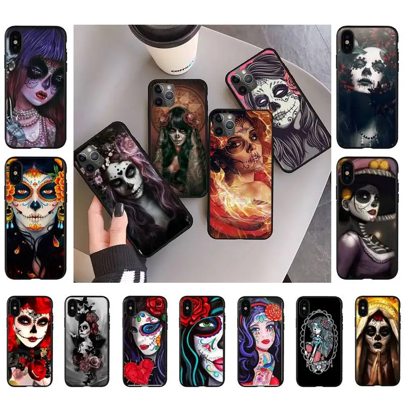 

YNDFCNB rose girl Skull Art Phone Case Fashion Knockproof Case For iphone 13 11 8 7 6S Plus X XS MAX 5S se 2020 11 12pro max xr