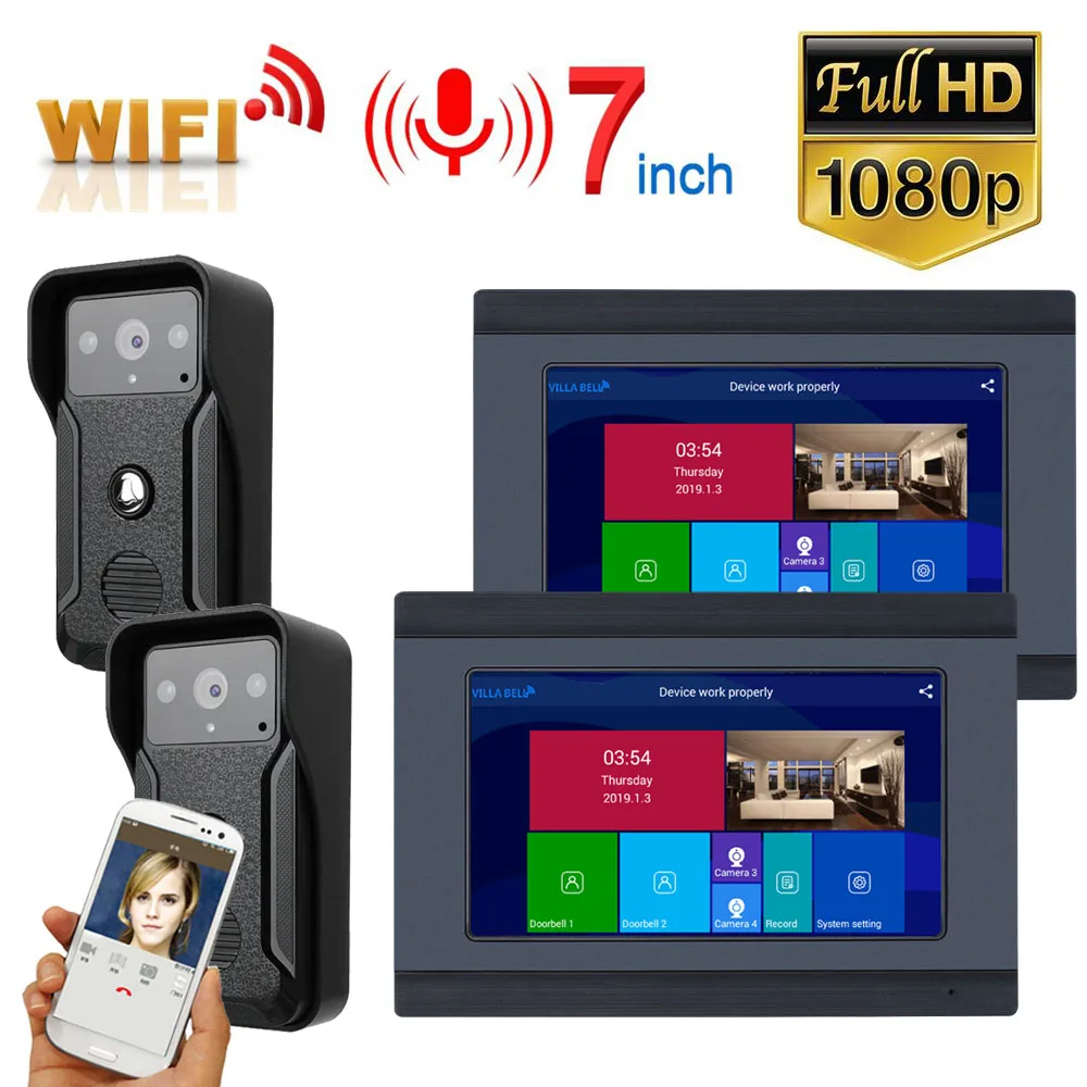2 Monitor 2 Camera 1080P 7 дюймов беспроводной/wifi умный IP видео дверной звонок Домофон с 3 ночного монитор для зрения+ 2 камеры - Цвет: 2 Monitor 2 Camera