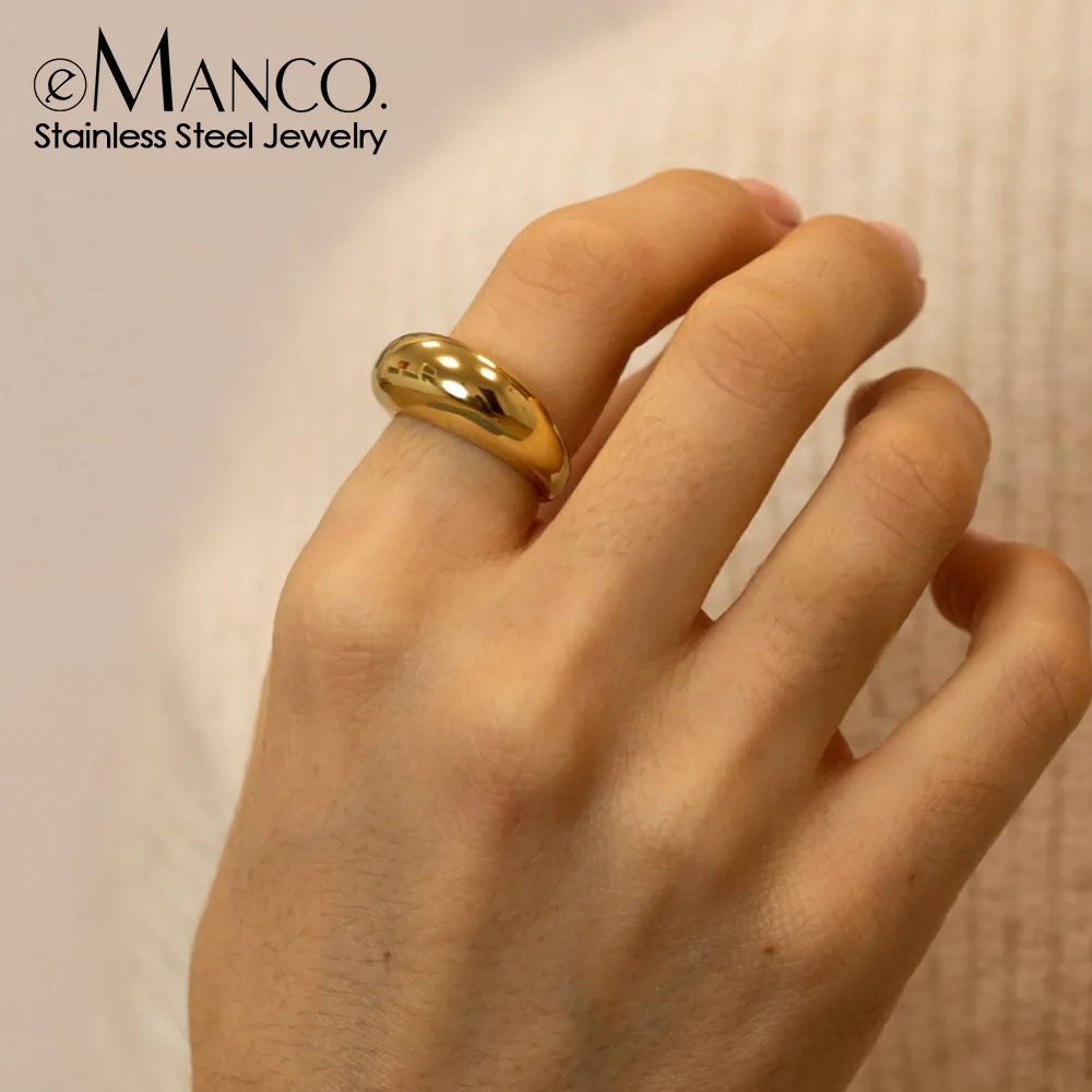 e-Manco Fashion Simple Stainless Steel Rings for Women Arc Rings Jewellery Geometric Ring Size 5 6 7