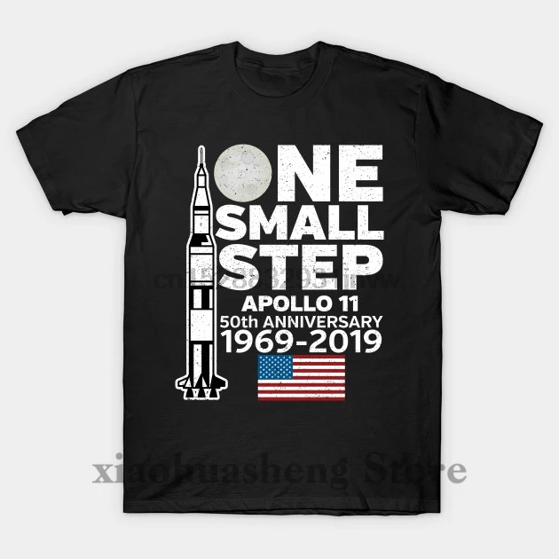 Забавная Мужская футболка с принтом футболки круглым вырезом Apollo 11 One Small Step Moon
