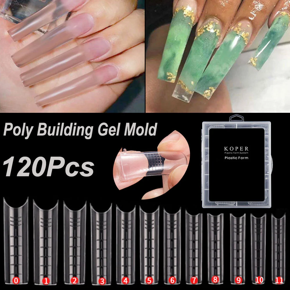 

120 Pcs Extra Long Nail Mold Tips for Poly Nail Gel Quick Building Designs Nail Dual Forms Finger Extension Nail Art UV Builder