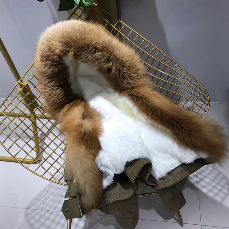 

short jacket 100% real fox fur collar coat real Lamb wool fur liner 2020 women winter fashion coat Streetwear Outerwear
