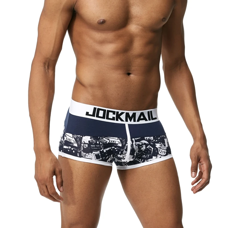 Бренд JOCKMAIL, мужские боксеры, хлопковое сексуальное мужское нижнее белье, боксеры с u-образной выпуклой сумкой, трусы с принтом листьев, Сетчатое дышащее нижнее белье для геев