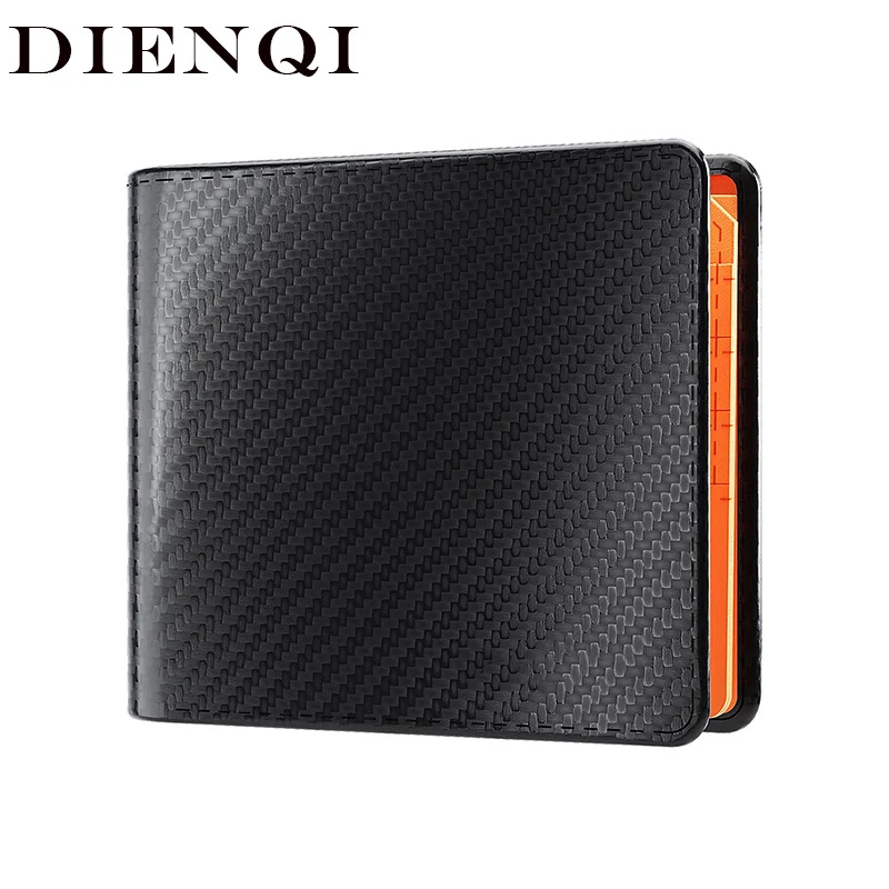 

High Quality Carbon Fiber Men Wallet Money Bags Genuine Leather RFID Bi-fold Wallets Card Holders Male Coin Purse Clutch Walet