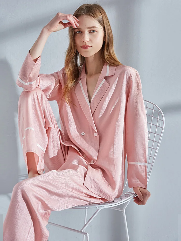 Spring Nature Silk Pajamas Set Women Sleepwear Blue Satin Silk Pijamas Luxury Nightwear PJs Pink Silk Pyjama Femme Homeclothes