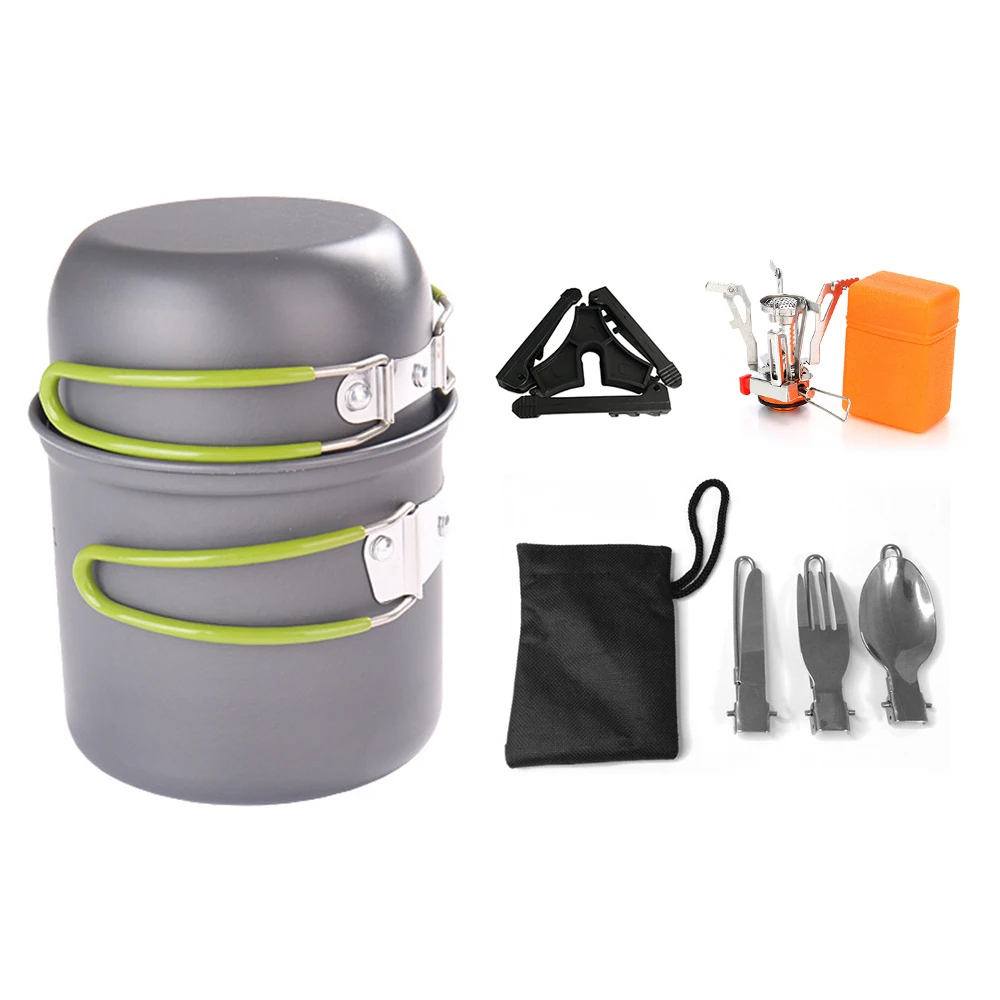 

Outdoor Camping Cookware Portable Foldable Handle Pot BBQ Tableware Furnace Head Aluminum Cookware Stove Burner Home kitchen Pot