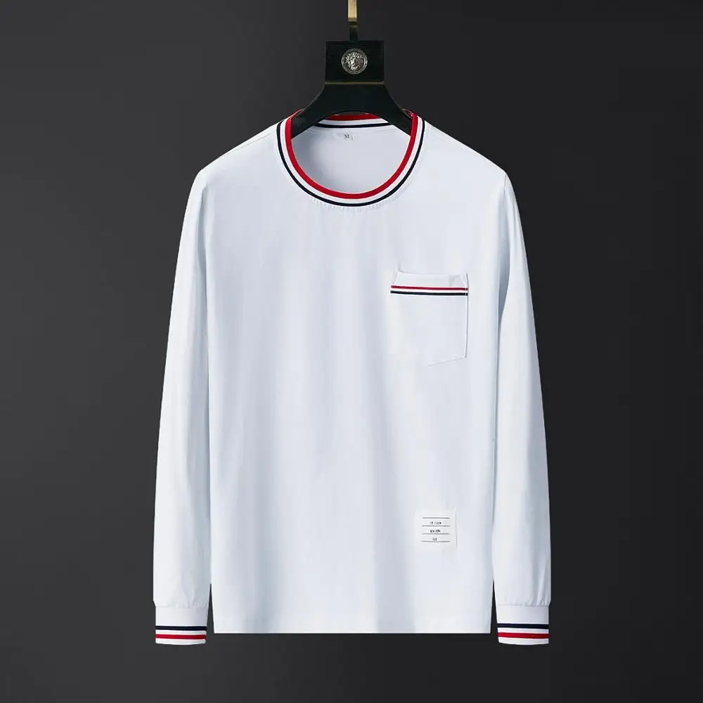 Мужская футболка с длинным рукавом черная или белая в Корейском стиле большие