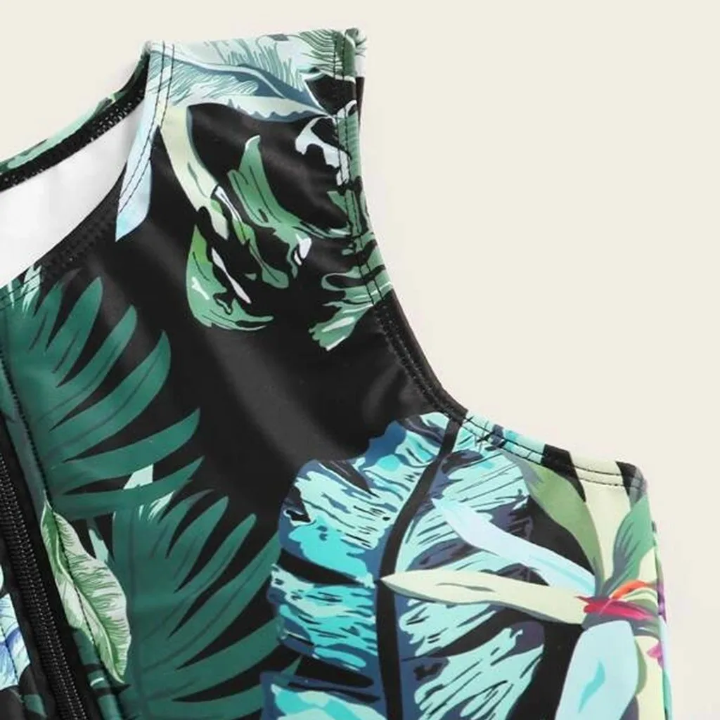 Женский костюм с растениями цельный высокой талией комплект бикини пуш ап