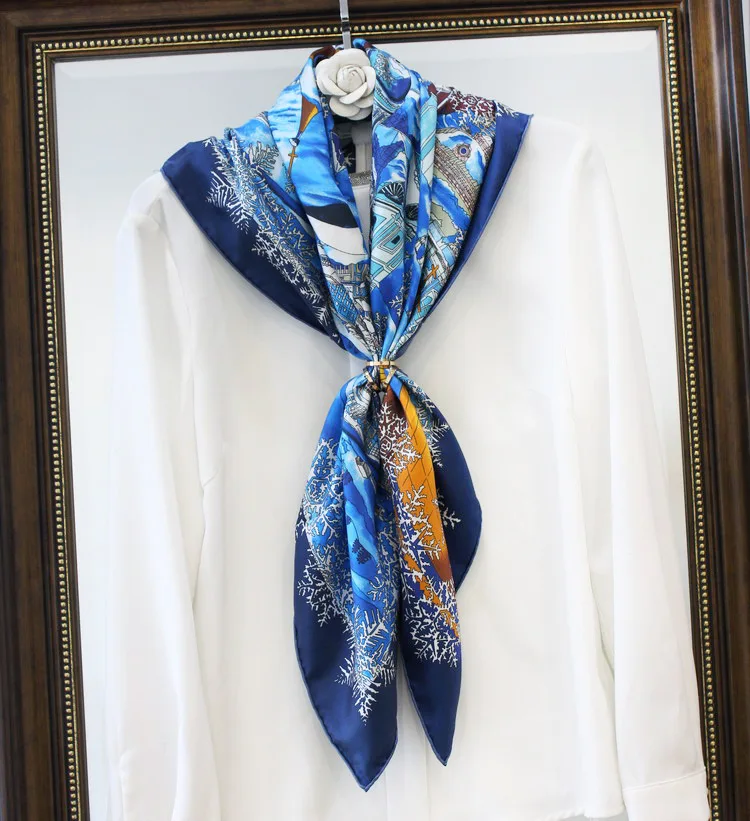 Новый роскошный 100% саржевый шелковый шарф 90 см, Женская мода платок-бандана, шаль с надписью «Snow Night» в Москве, хиджаб, повязка на голову от AliExpress RU&CIS NEW