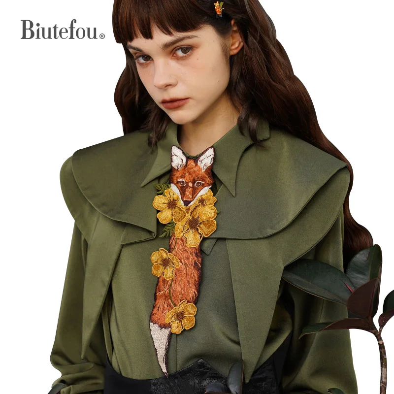 

Women Original Design Foxtail Flower Embroidery Knot Free Tie