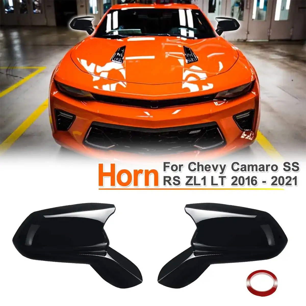 1pair glossy black horn style rearview side mirror cover caps for chevy camaro ss rs zl1 lt 2016 2021 free global shipping
