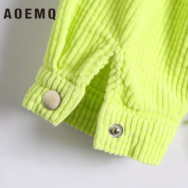 AOEMQ Классическая куртка зеленое яблоко Цвет Винтаж отверстие Кружева куртки