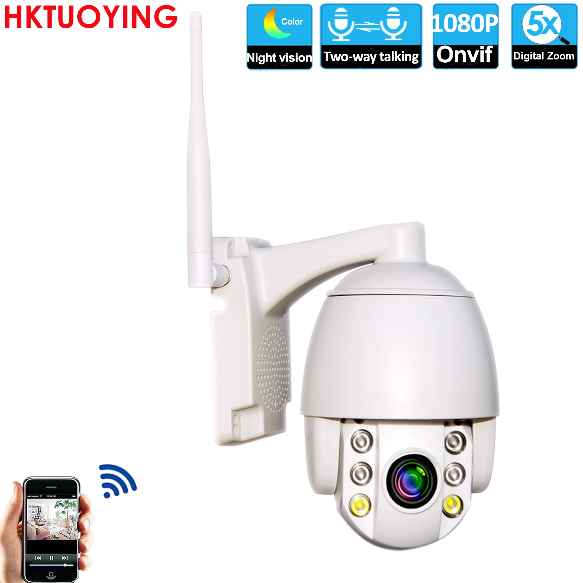 

Беспроводная скоростная купольная IP-камера 1080P 2,0 дюйма PTZ, уличная камера видеонаблюдения с двухсторонним аудио и поддержкой Wi-Fi, сетевая ка...