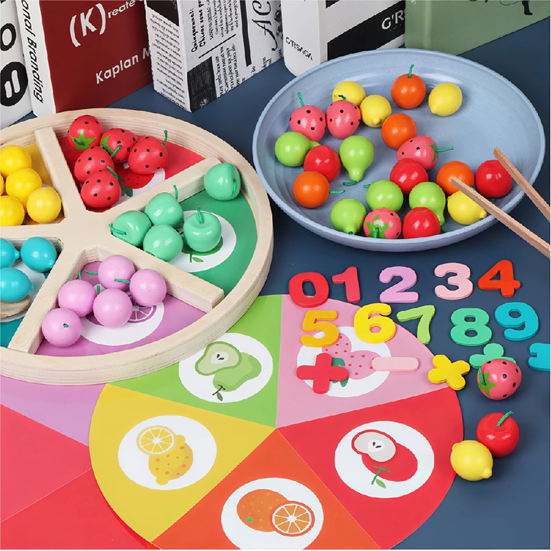 

Wooden Simulation Fruit Sorting Tray Game Toys Early Children Education Color Cognitive Mathematics Interactive Teaching Aids