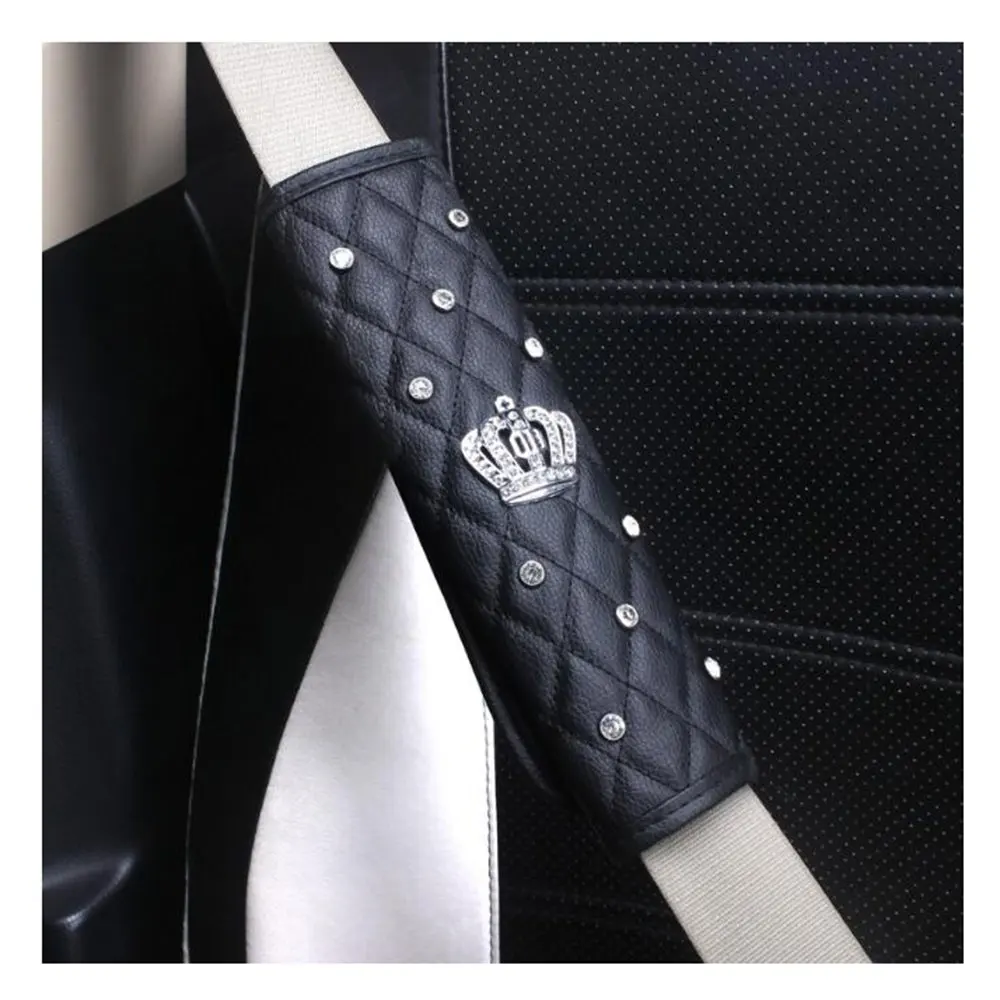 1pcs Seat Belt Cover Bling автомобильный чехол переключения передач стразы из искусственной кожи Корона Декор Автомобильные аксессуары чехол для рычага переключения передач - Название цвета: 1pcs Seat Belt Cover