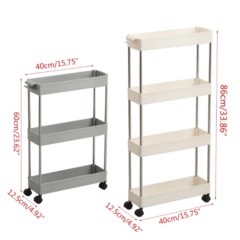 

3/4 Layer Kitchen Crack Storage Rack Movable Pulley Storage Shelf with Hooks