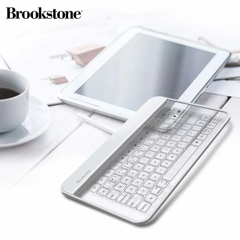Brookstone Bluetooth wireless transparent glass keyboard ultrathin Intelligent  touch Business keyboard for ipad