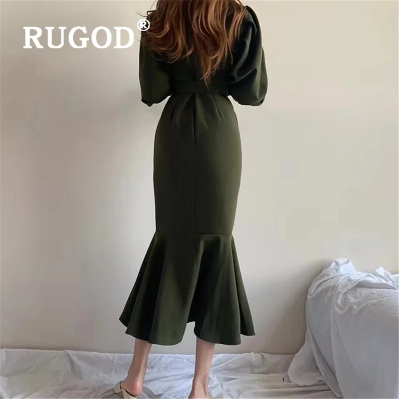 Женское платье с пышными рукавами RUGOD однотонное платье-макси в Корейском стиле