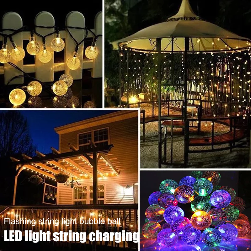 

Romantic Crystal Ball Light Outdoor Landscape Lamp Garden 20LED Plug in Wedding Solar Power Yard Fairy String Light