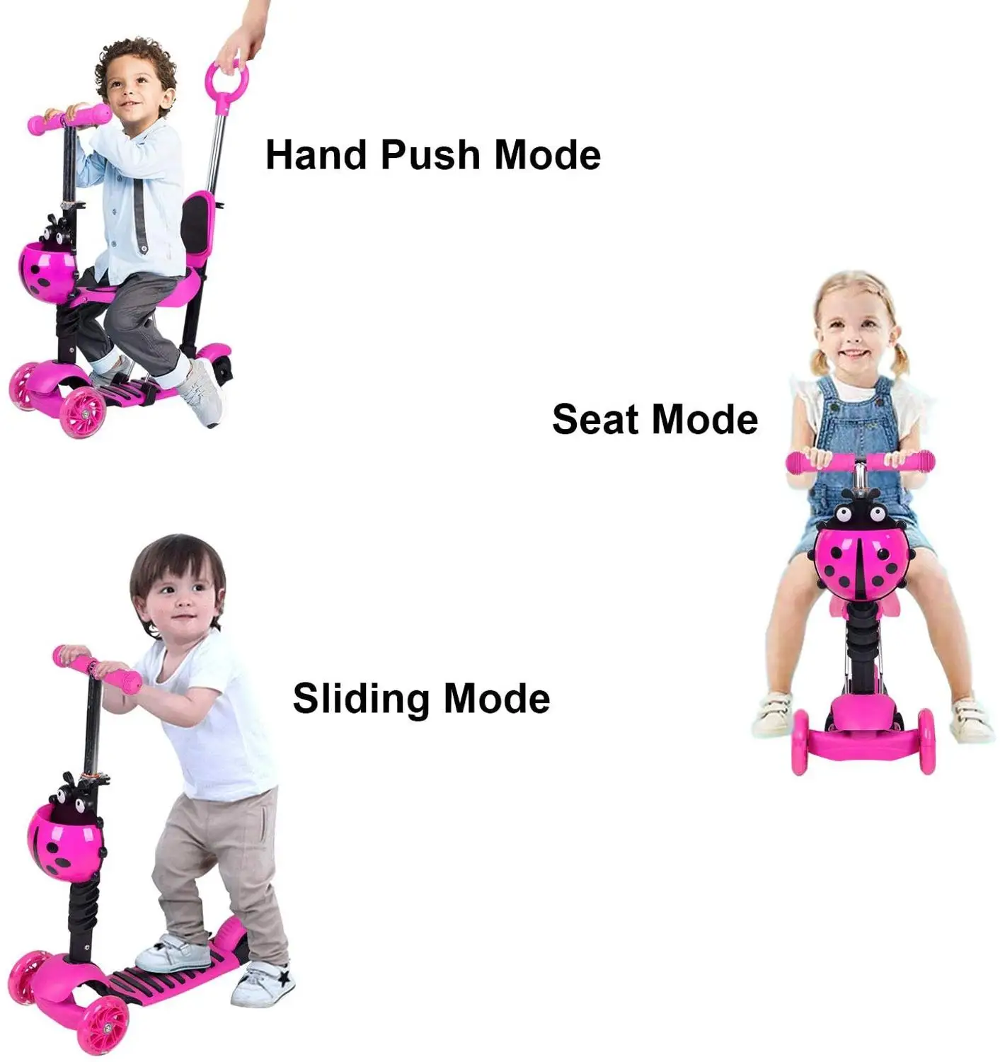 3 колесный самокат для детей 5 в 1 регулируемый Электрический скутер с мигающими