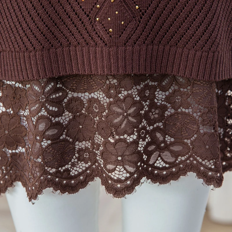 

Sweater Woman New Autumn Spring Causal Knitwear Pullovers Women Clothes Crop Top Jumper Lace Patchwork Sweater For Woman