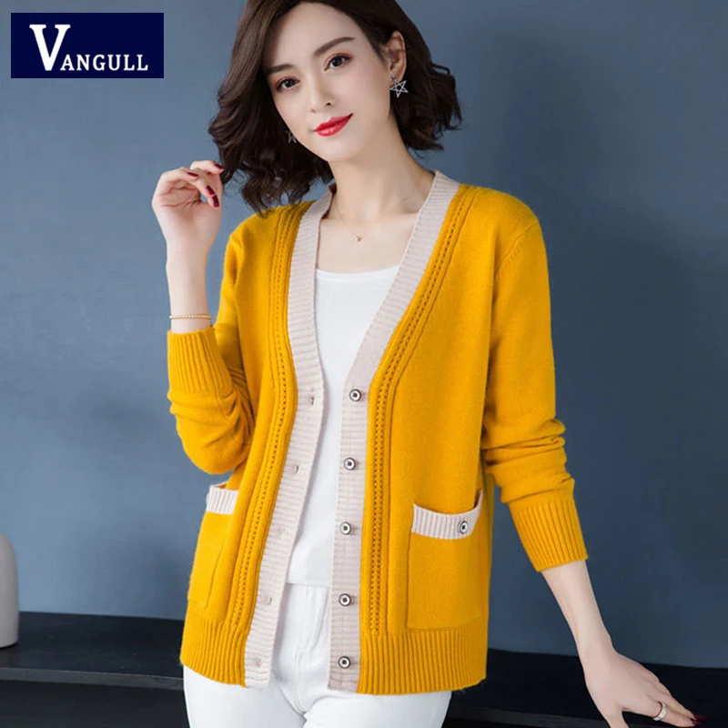 

Vangull вязаный кардиган, свитер для женщин, весна-осень, простой однотонный прямой низ, одежда, свитер на пуговицах, модный новый кардиган