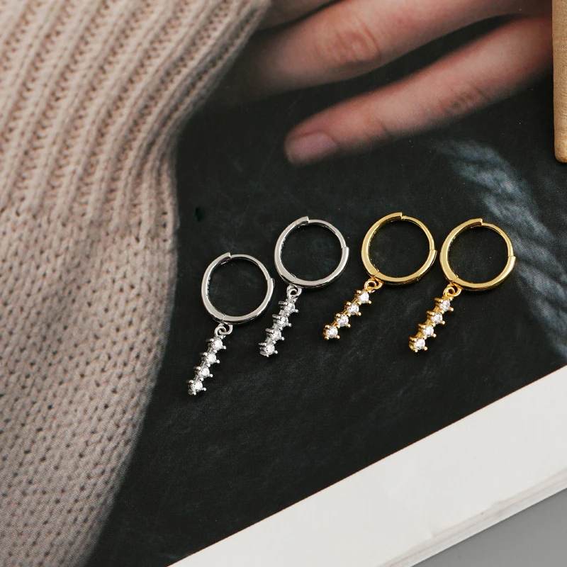 

BOAKO 925 Sterling Silver Earring Bohemia Rainbow Colorful Zircon Tassel Dangle Hoop Earrings For Women Brinco Jewelry Berloque