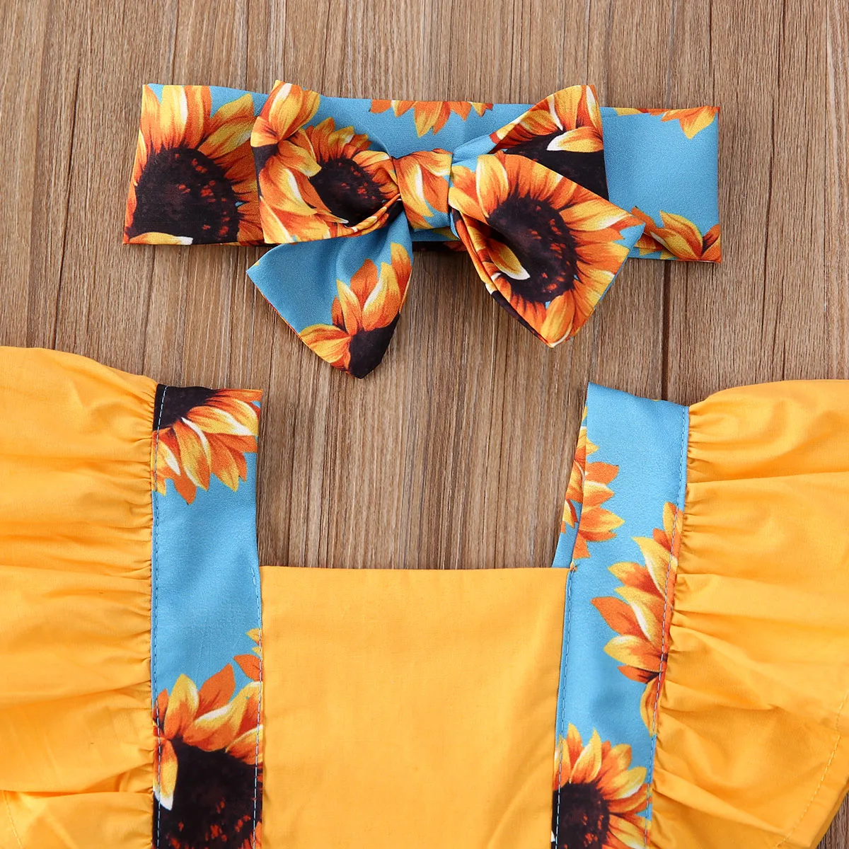 

Newborn Baby Girl Clothes Fly Sleeve Sunflower Print Romper Jumpsuit One-Piece Outfit Sunsuit Summer Clothes