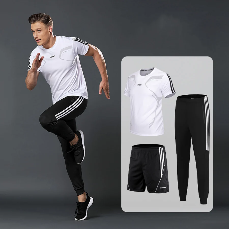 Мужской спортивный костюм для бега и комплект короткая футболка брюки