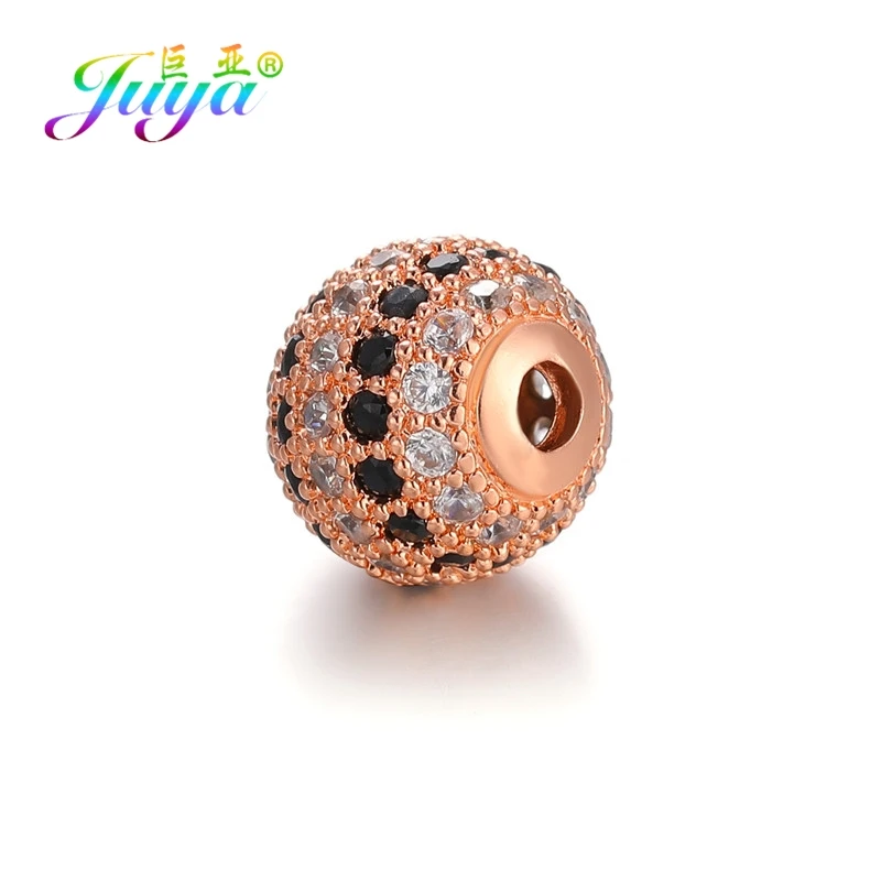 10mm Rose GoldBlack Juya DIY ювелирные изделия металлические бусины микро паве циркон 10 мм Starburst круглый шар бусины для женщин мужские украшения из бисера Изготовление - Цвет: 10mm Rose GoldBlack