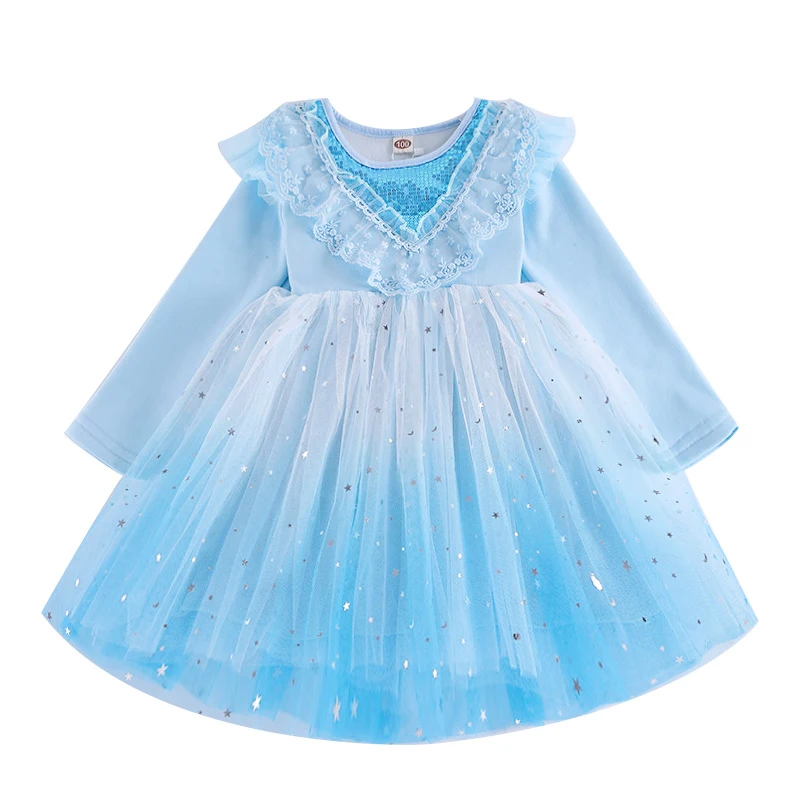 Зимнее платье Эльзы для девочек рождественское теплое бальное с длинными