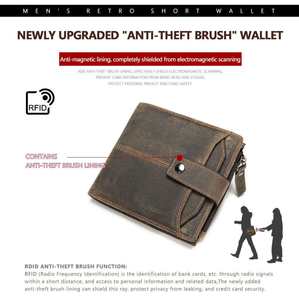 

NIUCUNZH crazy horse leather wallet for men vintage money purse slim engraved Wallet loose-leaf short designer purse for men