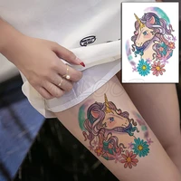 unicorn tattoo stickers horse flower cartoon rainbow tatoo temporary fake tatoo for kids women men body art