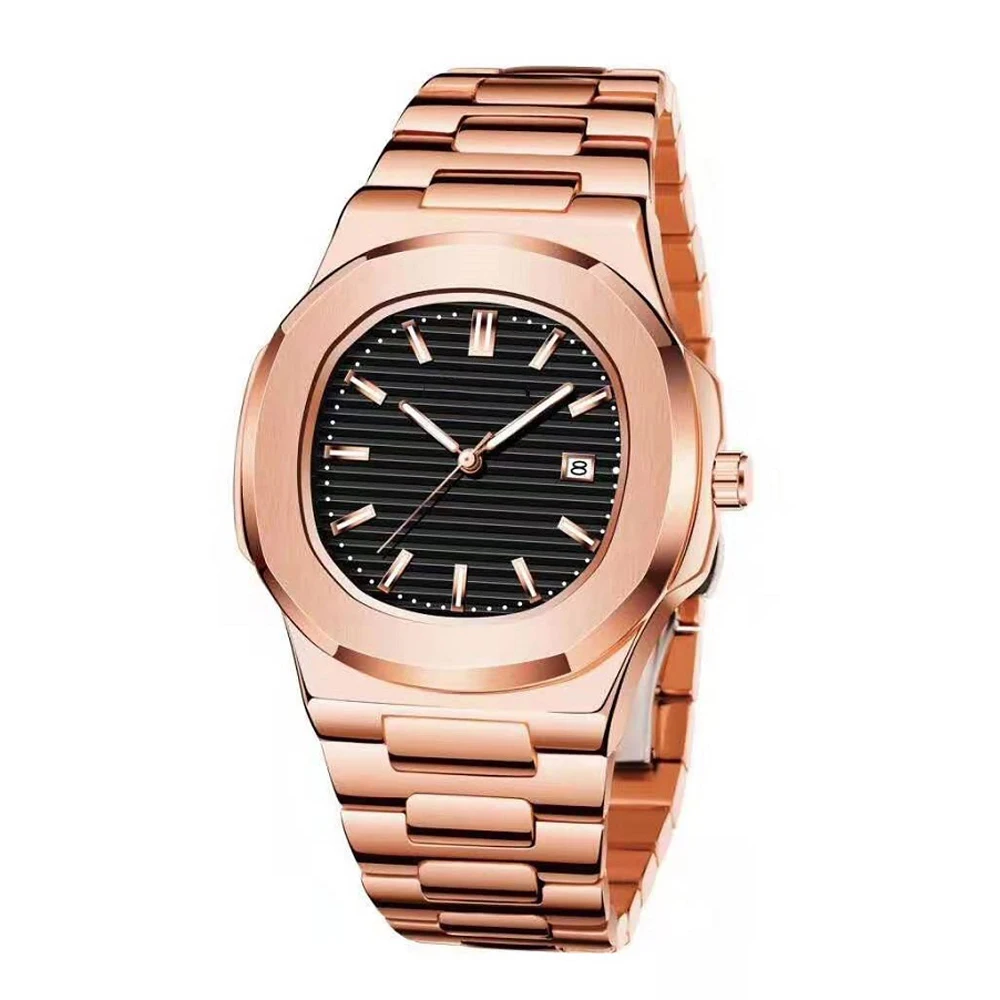 

2021 TACTO Fashion Men's Watch Rose Gold Watch Octagon Case Japan Quartz Wrist Watch Business Clock 30M Waterproof Reloj Hombre