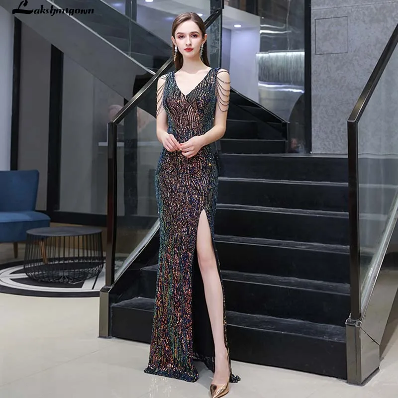 Многоцветное вечернее платье без рукавов Элегантное Длинное русалки