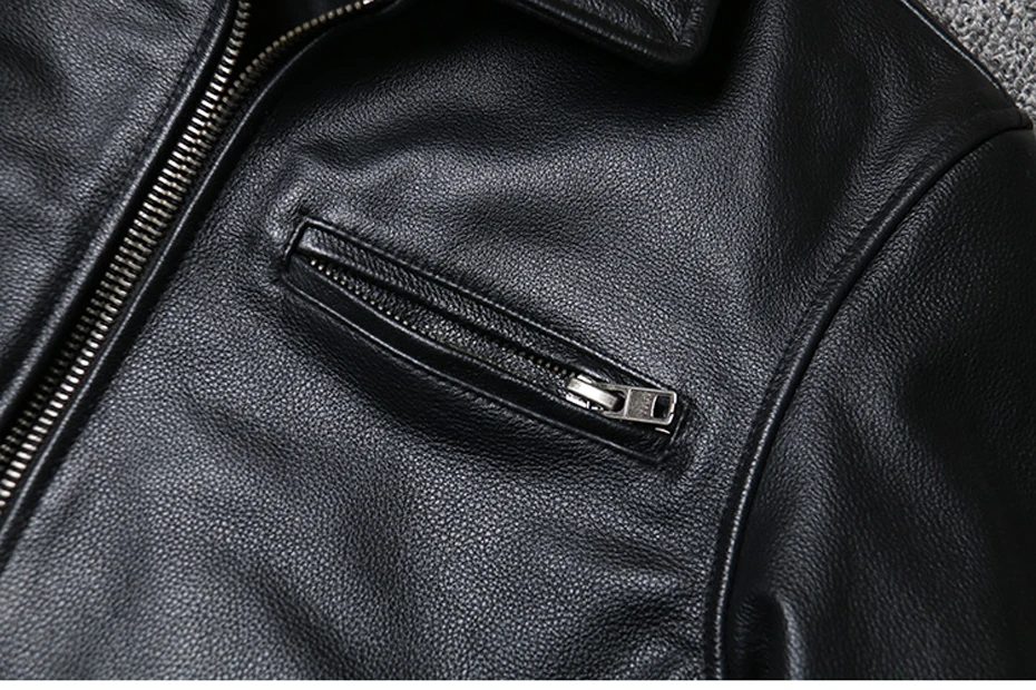 

Genuine Leather jacket classic black cowhide jacket style pea coat fashion jacket for man plus size