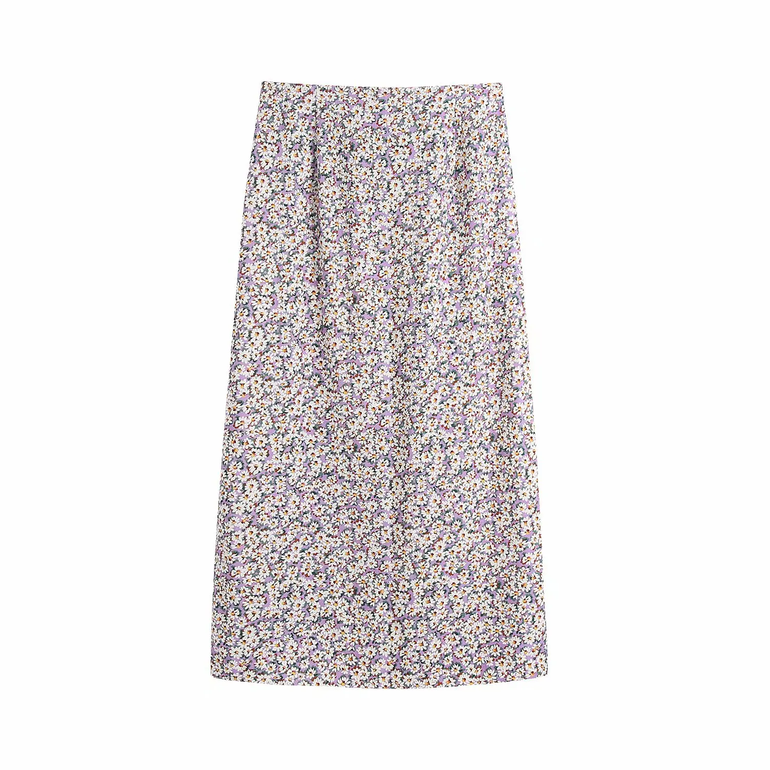 

Women 2021 Chic Fashion with Buttons Floral Print Midi Skirt Vintage High Waist Vents Hem Female Skirts Mujer